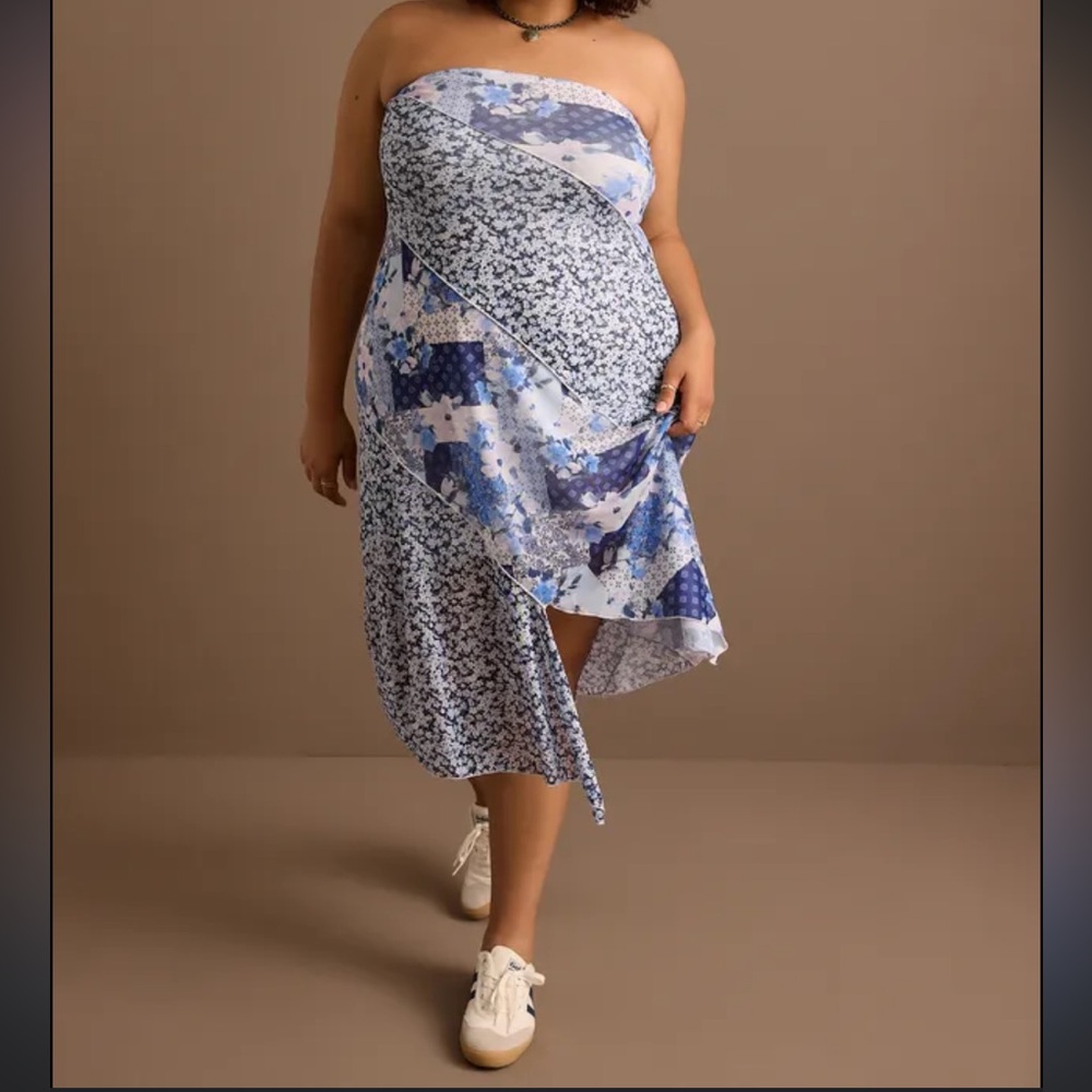 Arula Altar’d State Midi Strapless Patchwork Dress